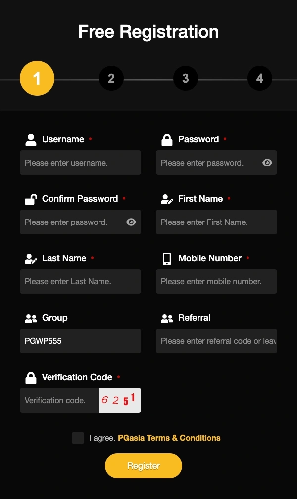 PESO88 mobile app registration screen on smartphone